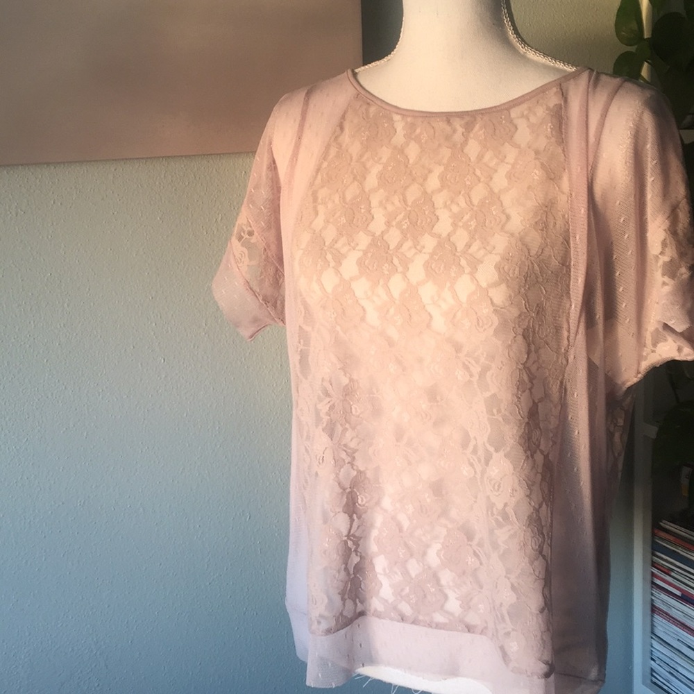 SOLD Frenchi grey cloud sheer lace top
